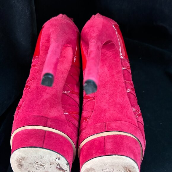 B by Brian Atwood Red Suede & Patent Leather Booties – Size 6 - Picture 10 of 11